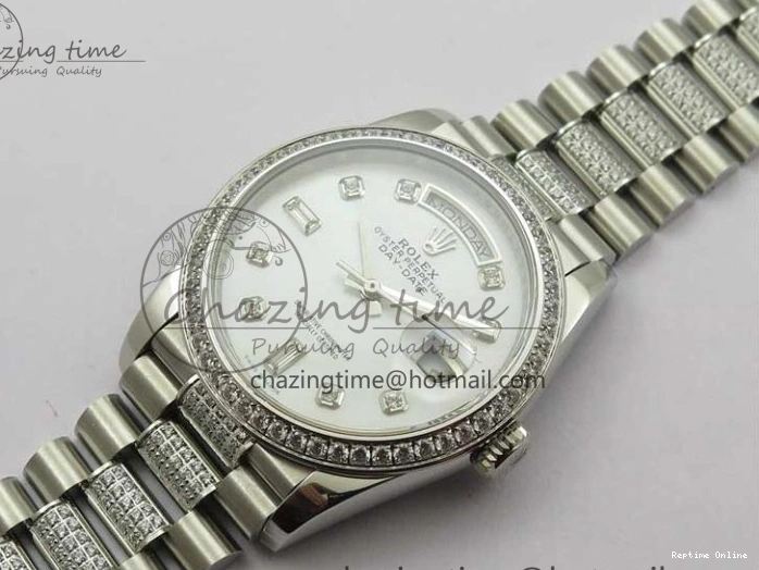 0516 Day-Date 36mm 128239 SS Crystal BP Best Edition White MOP Crystal Marker Dial on SS President Bracelet A MoistureWicking 2682